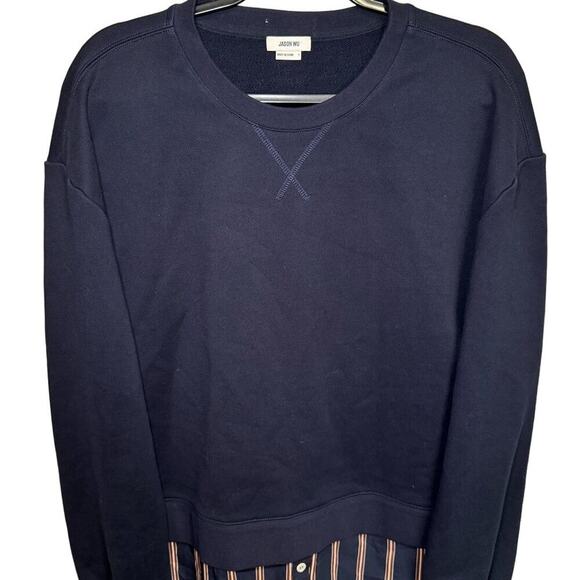 Jason Wu Crewneck Combo Striped Button Down Sweatshirt Navy Red Size Large - Picture 5 of 12